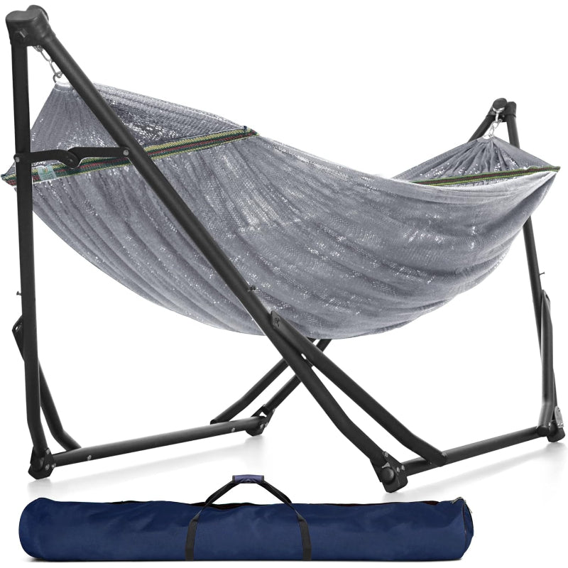 Grey Foldable Hammock with Steel Stand