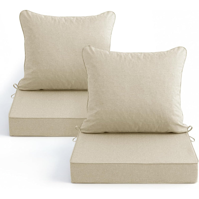 Beige Faux Linen Patio Cushions 2‑Pack