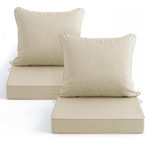 Beige Faux Linen Patio Cushions 2‑Pack