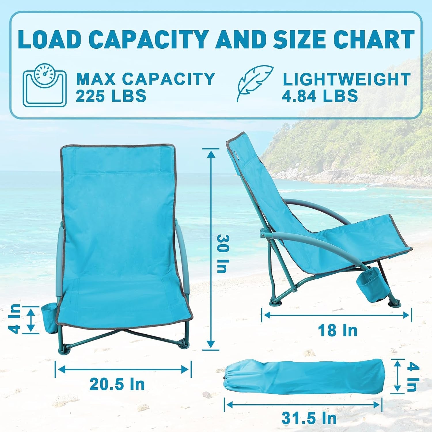 Blue 2‑Pack Low Backpack Beach Chairs