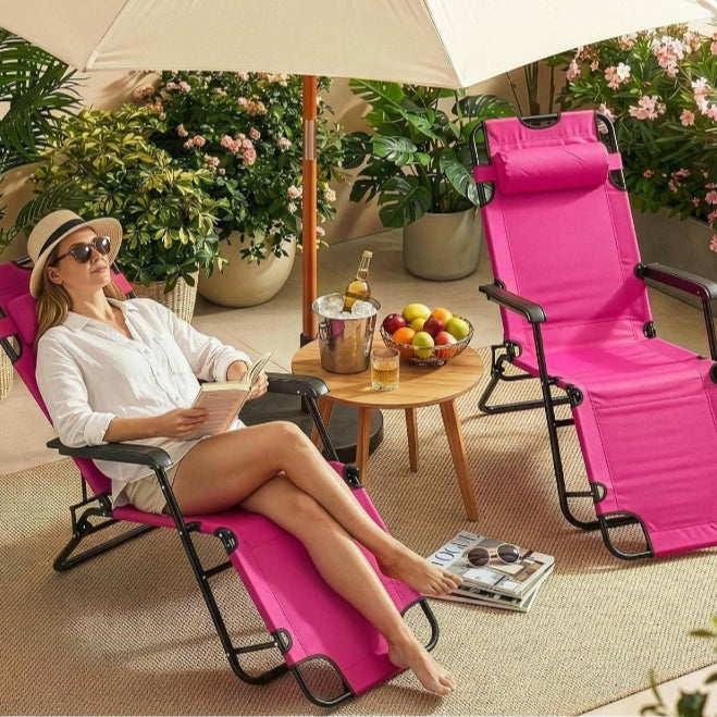 Folding Reclining Chaise Lounge with Pillow