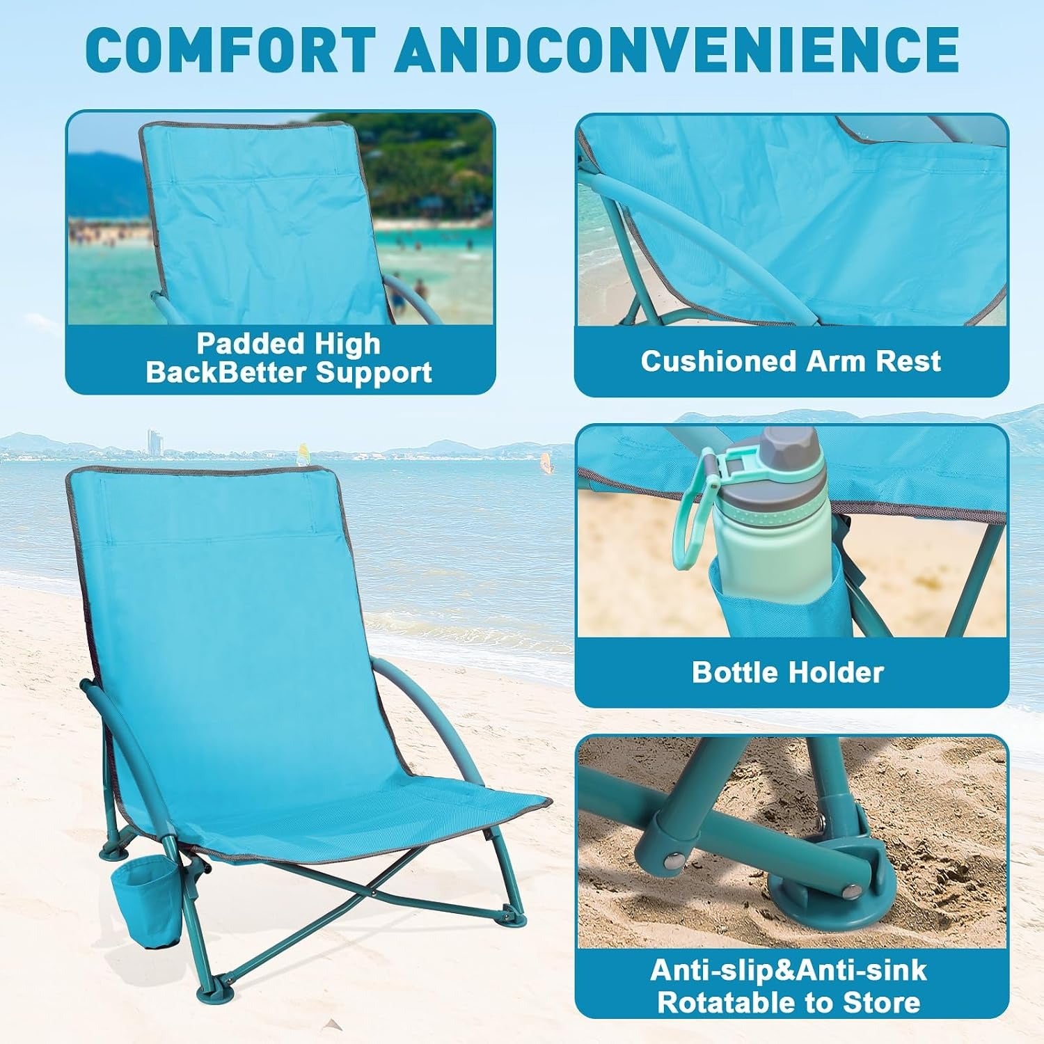 Blue 2‑Pack Low Backpack Beach Chairs