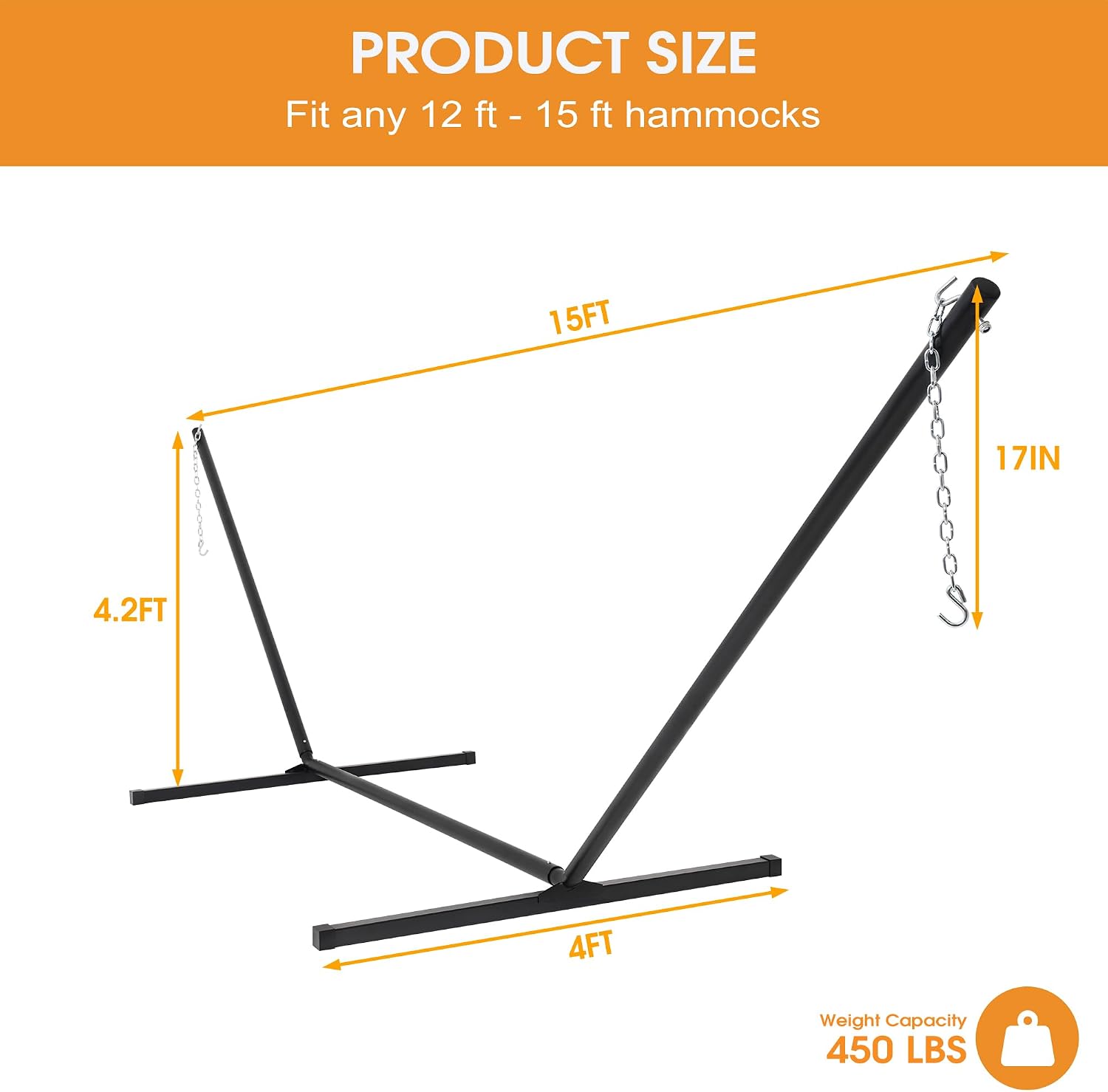 15Ft Heavy‑Duty Hammock Stand with Hooks & Chains
