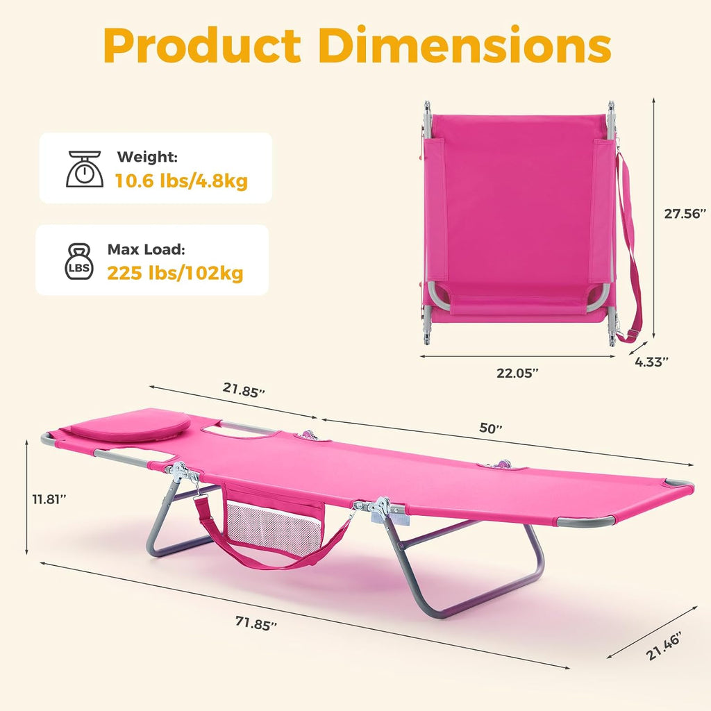 Pink Tanning Beach Lounge Chair with Face Hole