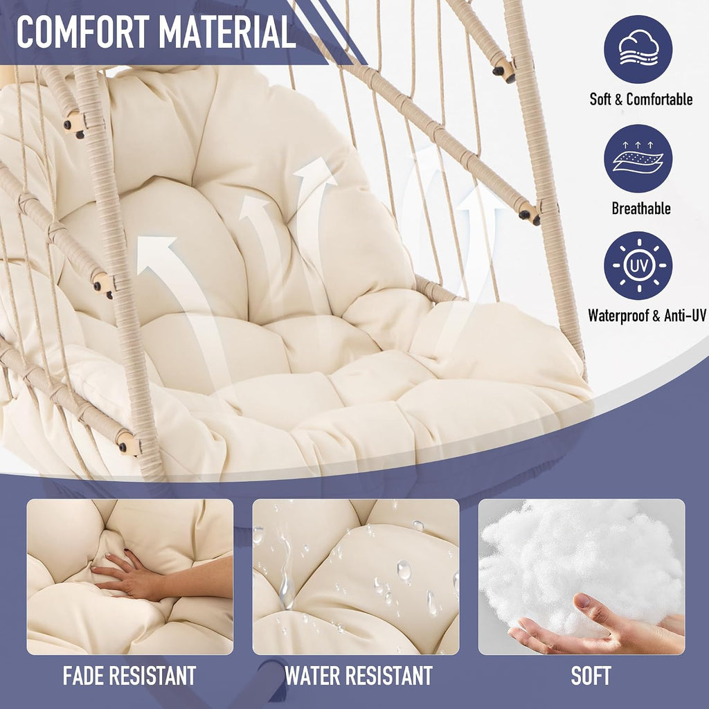 Beige Foldable Hanging Egg Chair with Stand