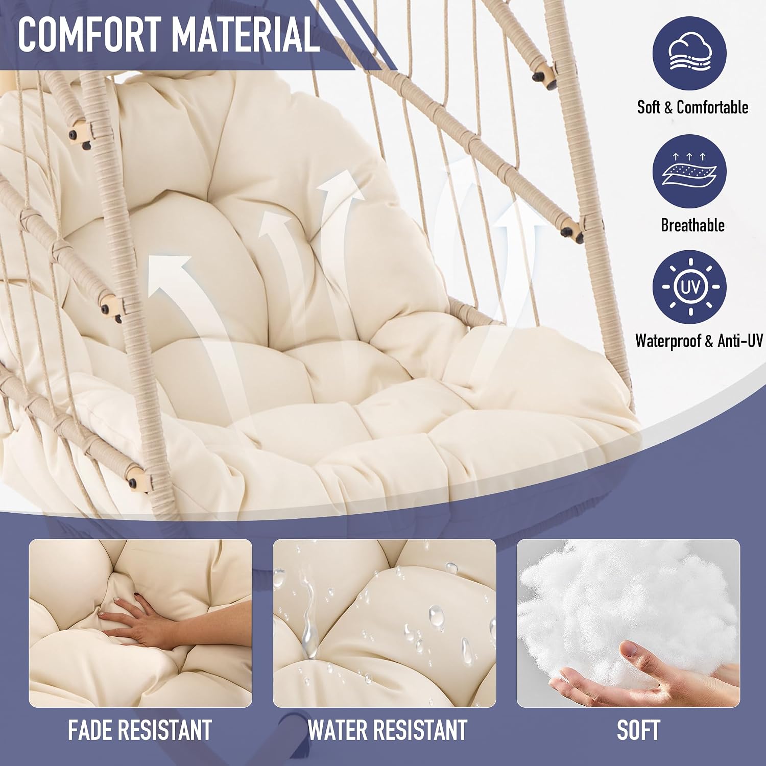 Beige Foldable Hanging Egg Chair with Stand