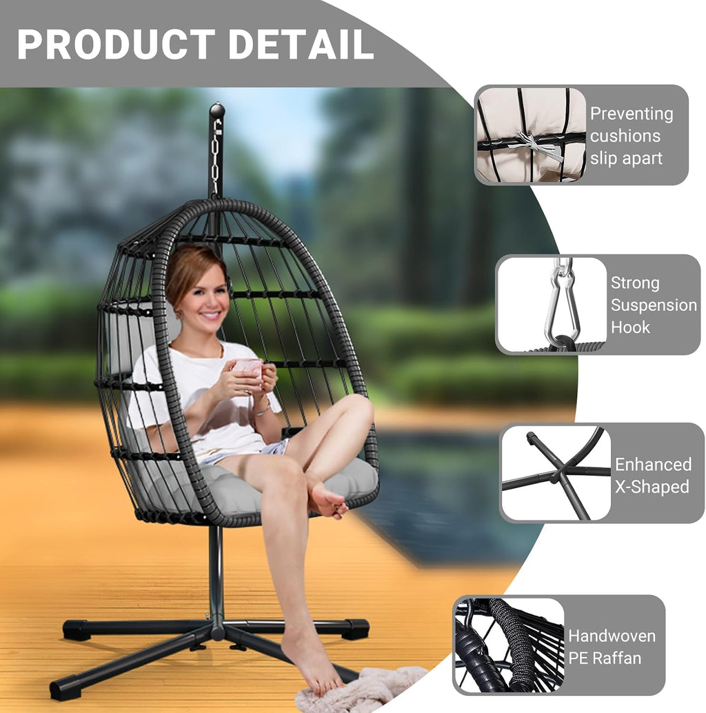 Rattan Wicker Hanging Egg Chair with Stand