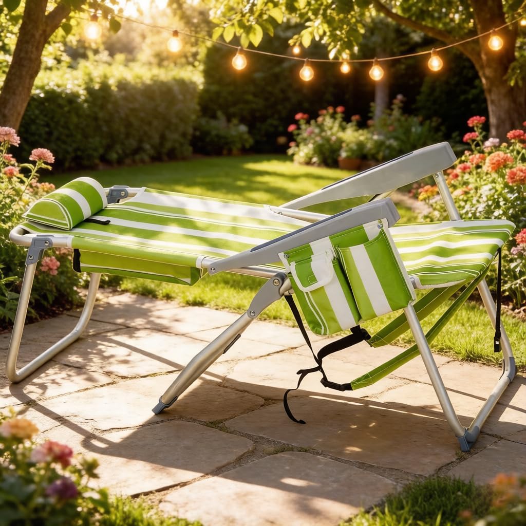 Green‑White Tall Backpack Beach Chair