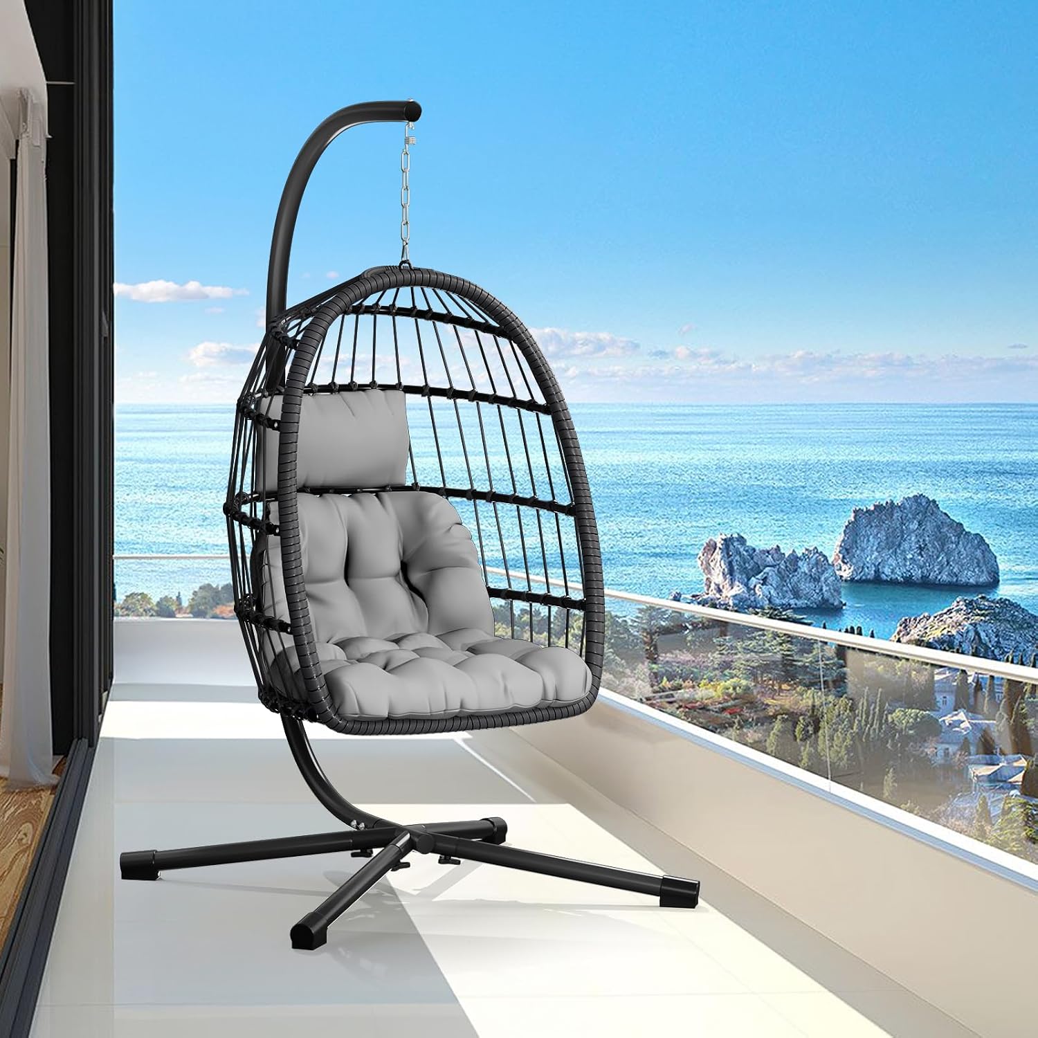 Rattan Wicker Hanging Egg Chair with Stand