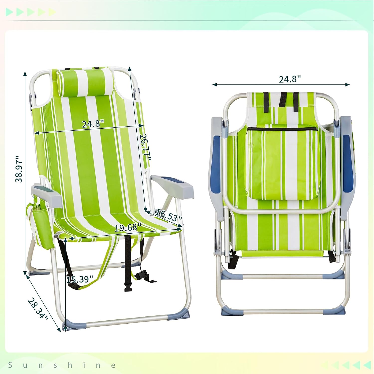 Green‑White Tall Backpack Beach Chair