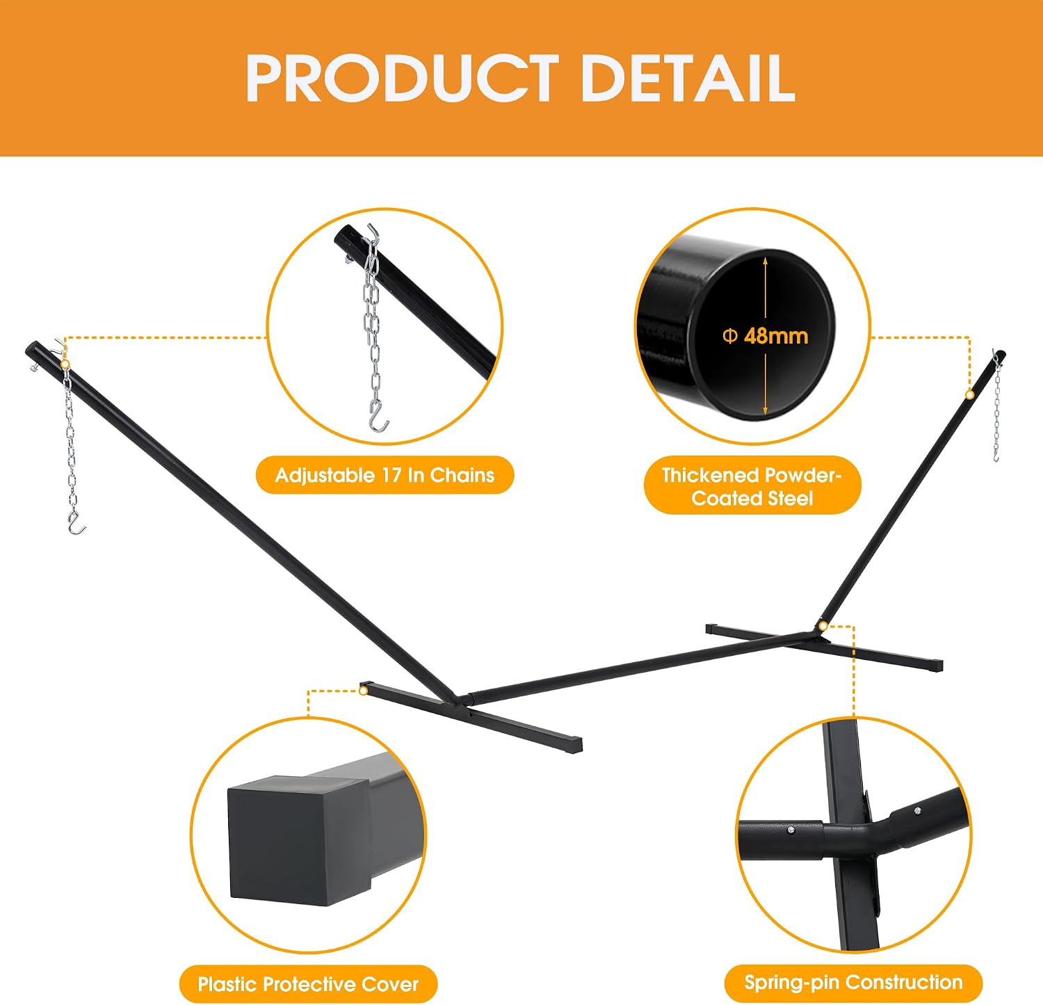15Ft Heavy‑Duty Hammock Stand with Hooks & Chains