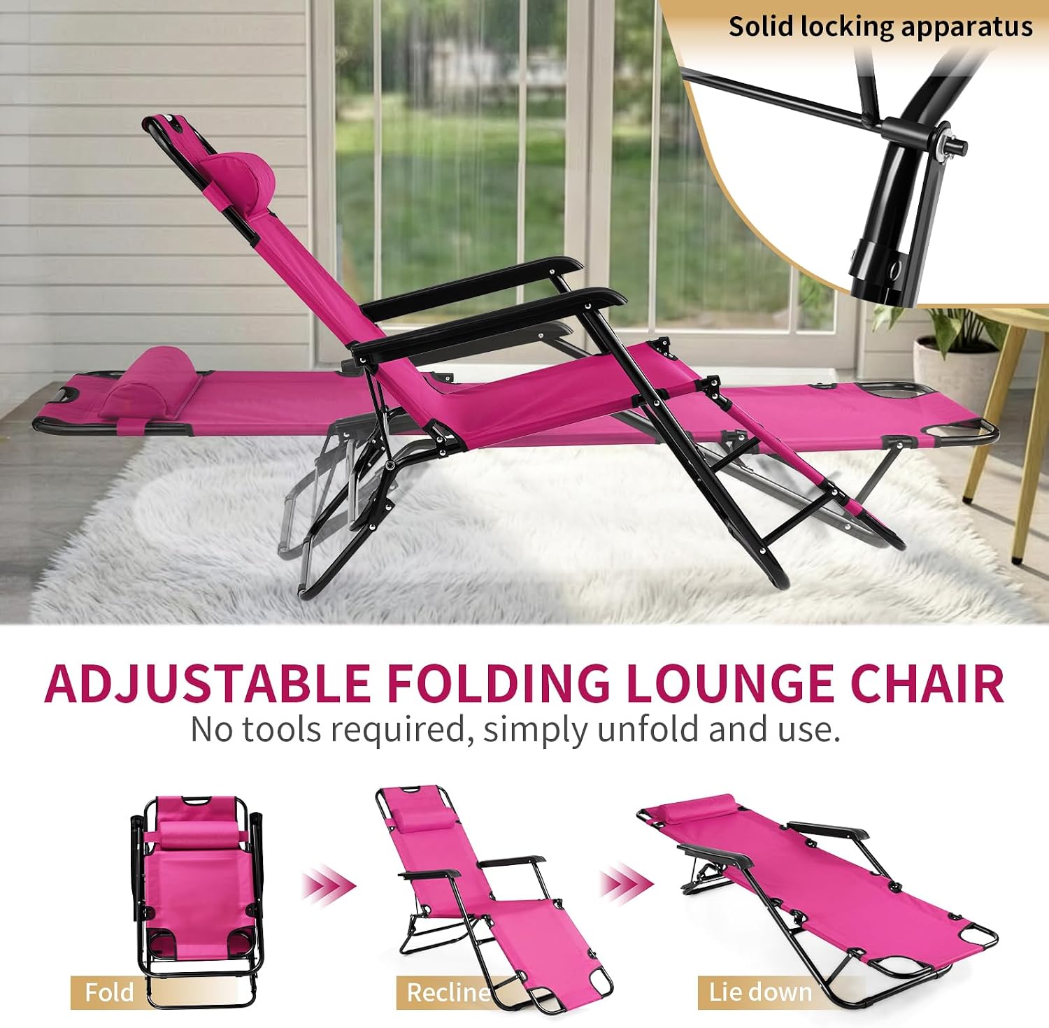 Folding Reclining Chaise Lounge with Pillow