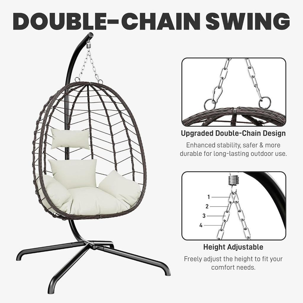 Brown‑Grey Wicker Hanging Egg Chair with Stand