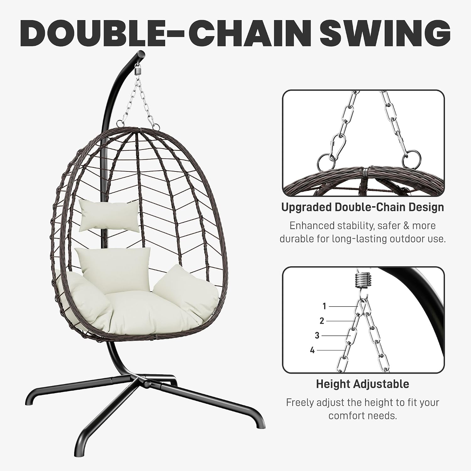 Brown‑Grey Wicker Hanging Egg Chair with Stand