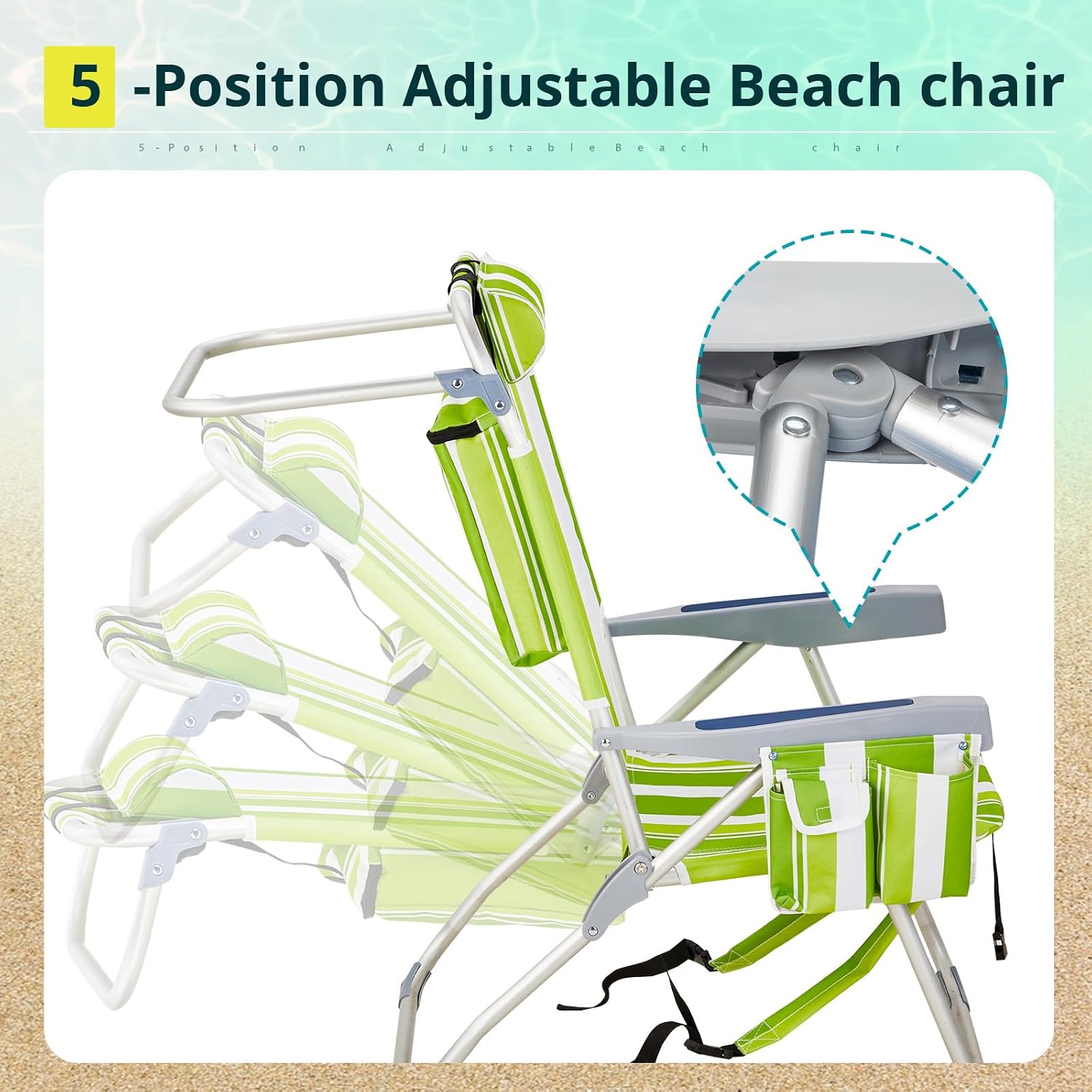 Green‑White Tall Backpack Beach Chair