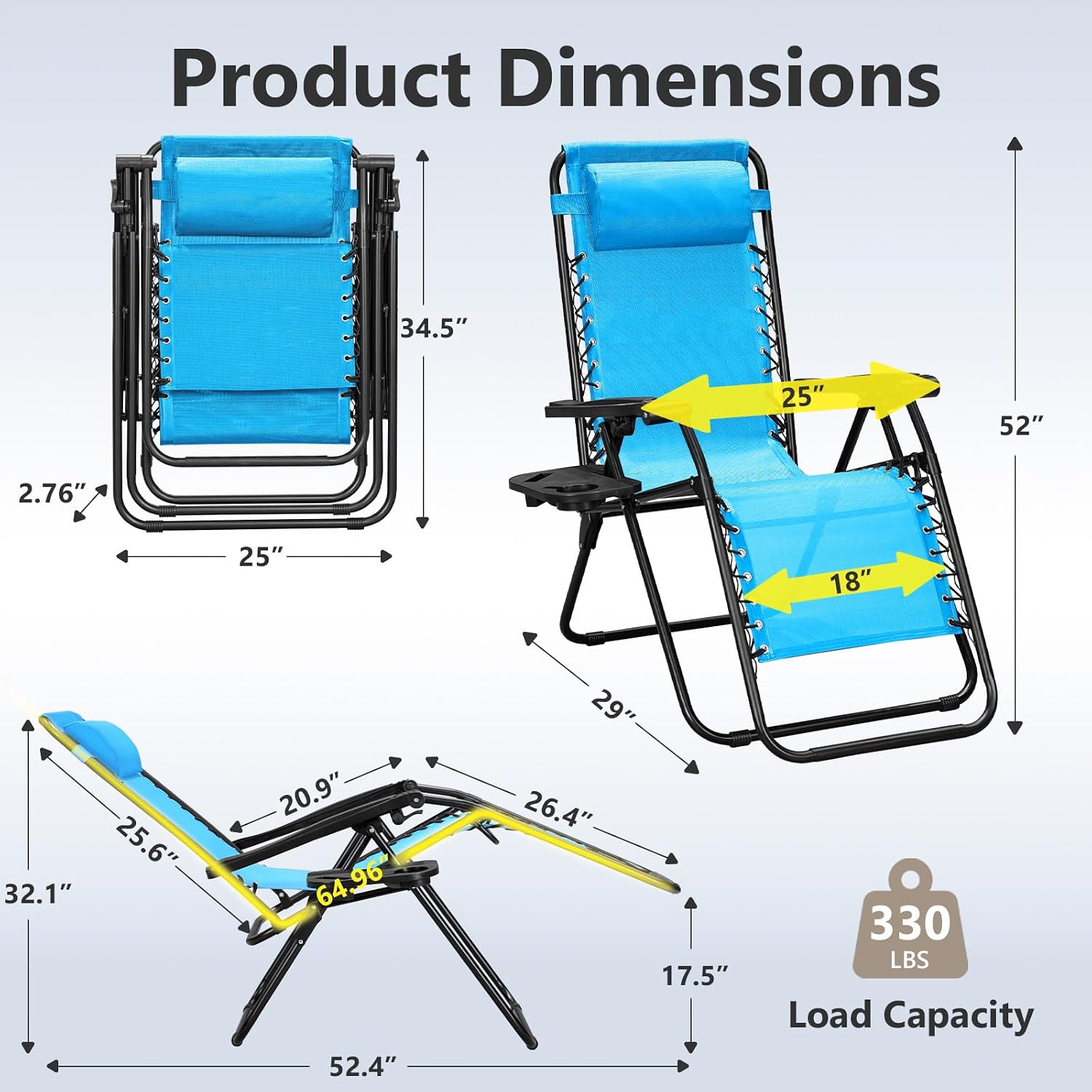 Sky Blue 2‑Pack Zero Gravity Recliner Chairs