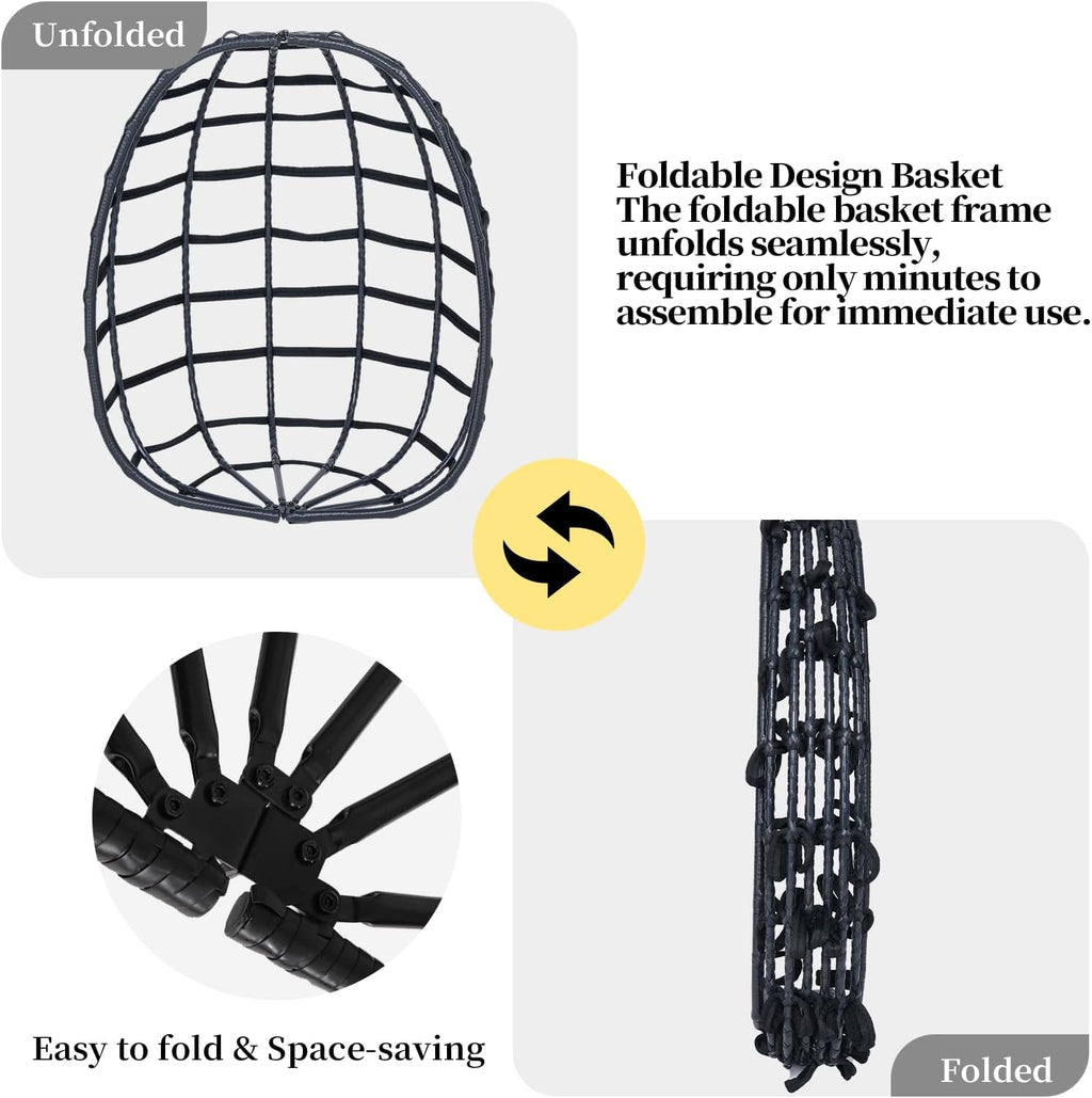 White‑Orange Rattan Hanging Egg Chair with Stand