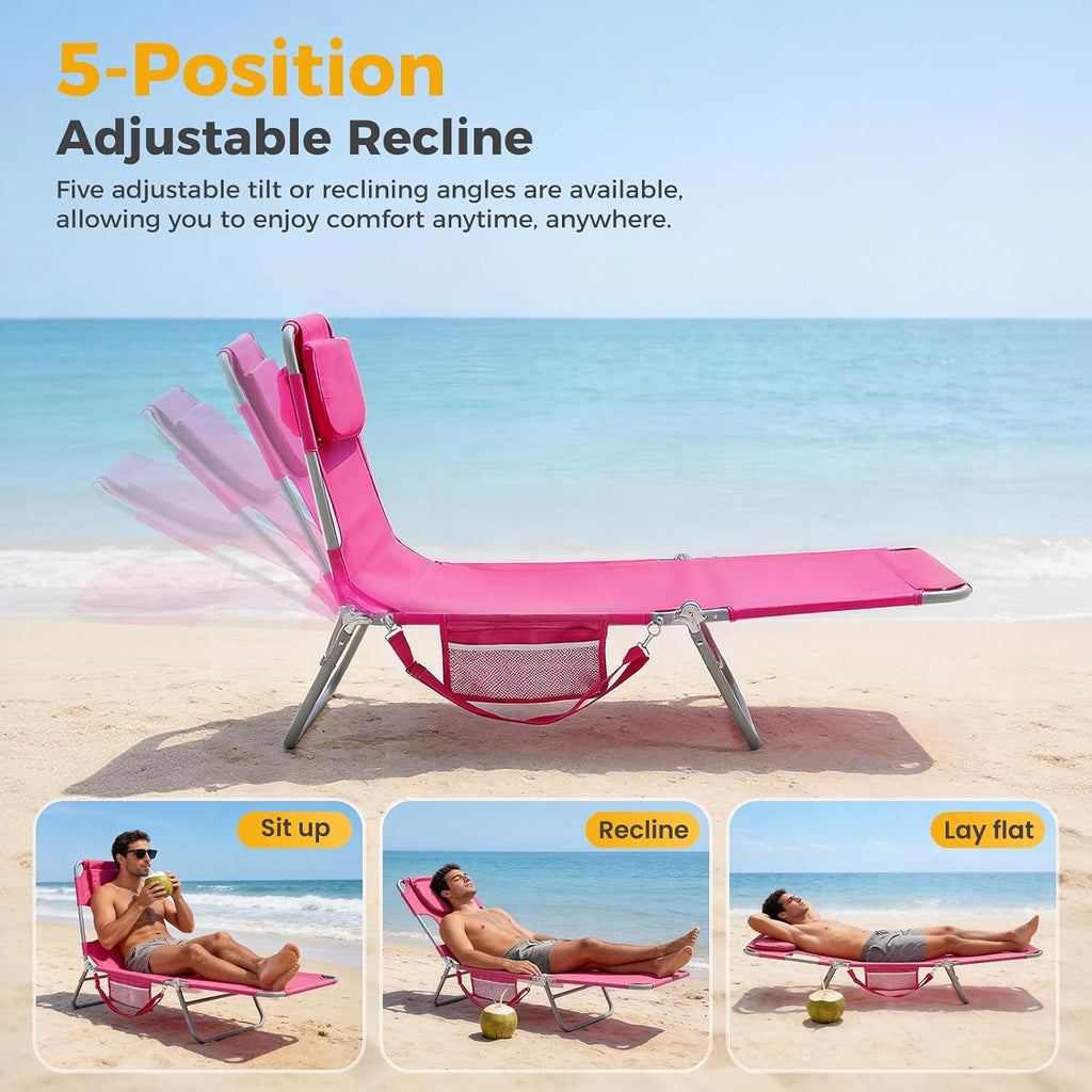 Pink Tanning Beach Lounge Chair with Face Hole
