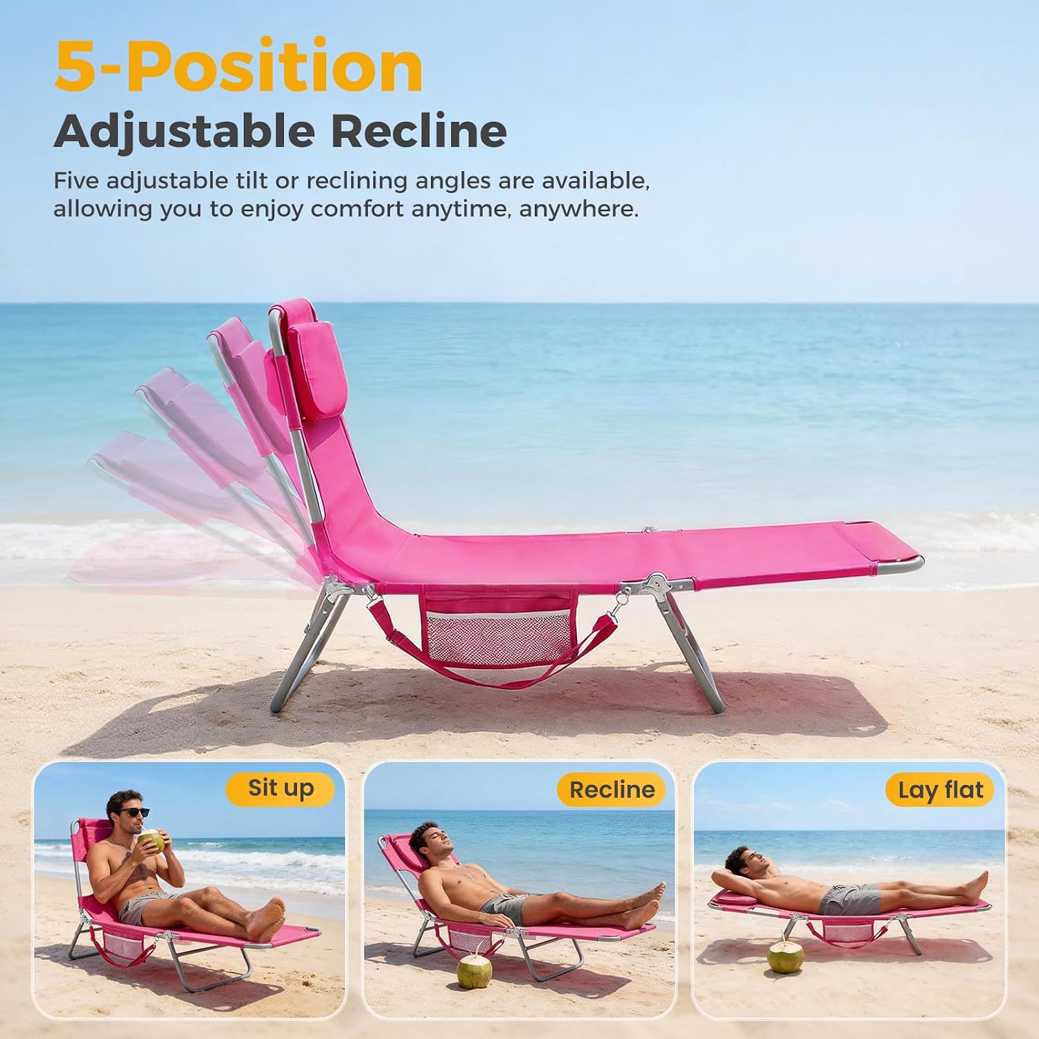 Pink Tanning Beach Lounge Chair with Face Hole