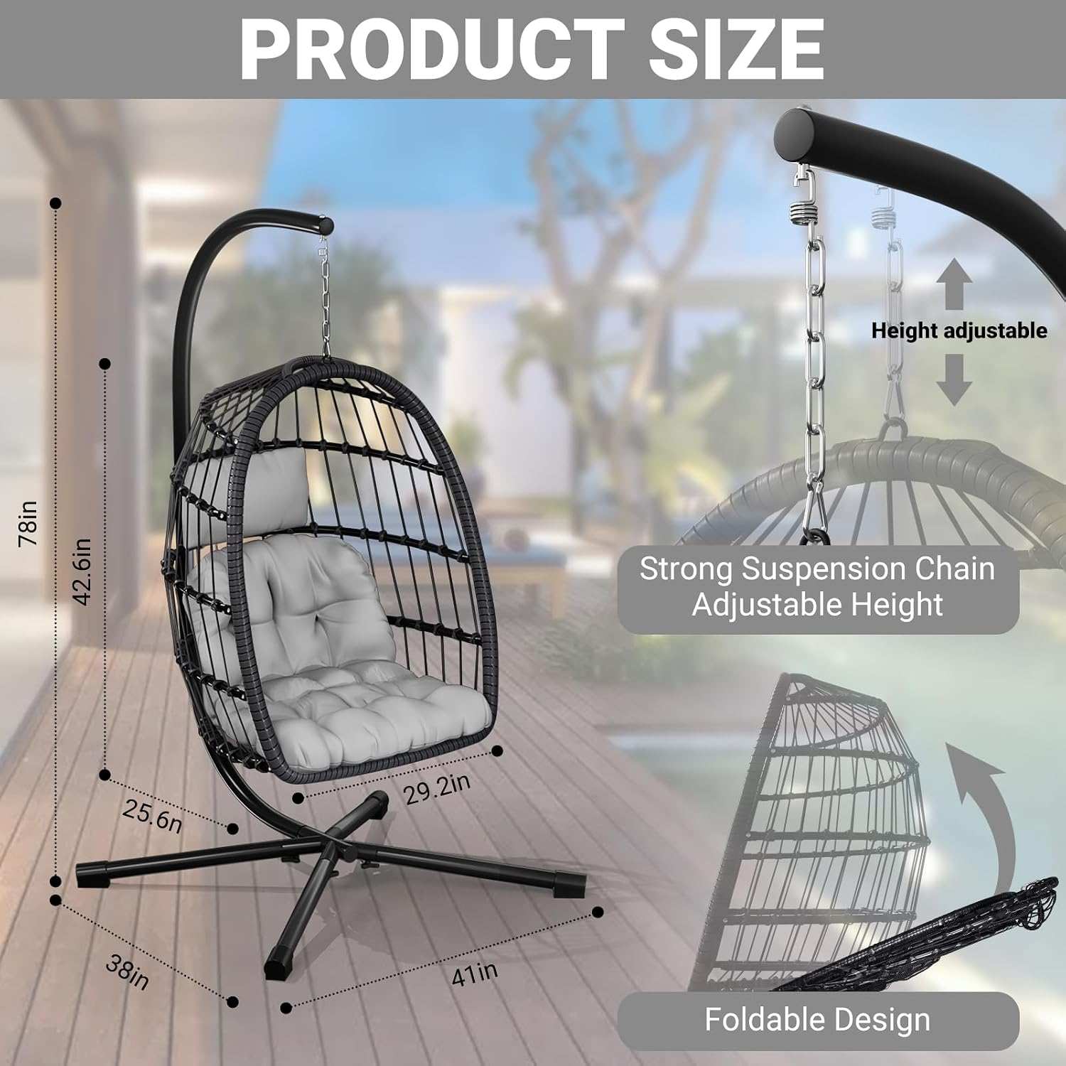 Rattan Wicker Hanging Egg Chair with Stand
