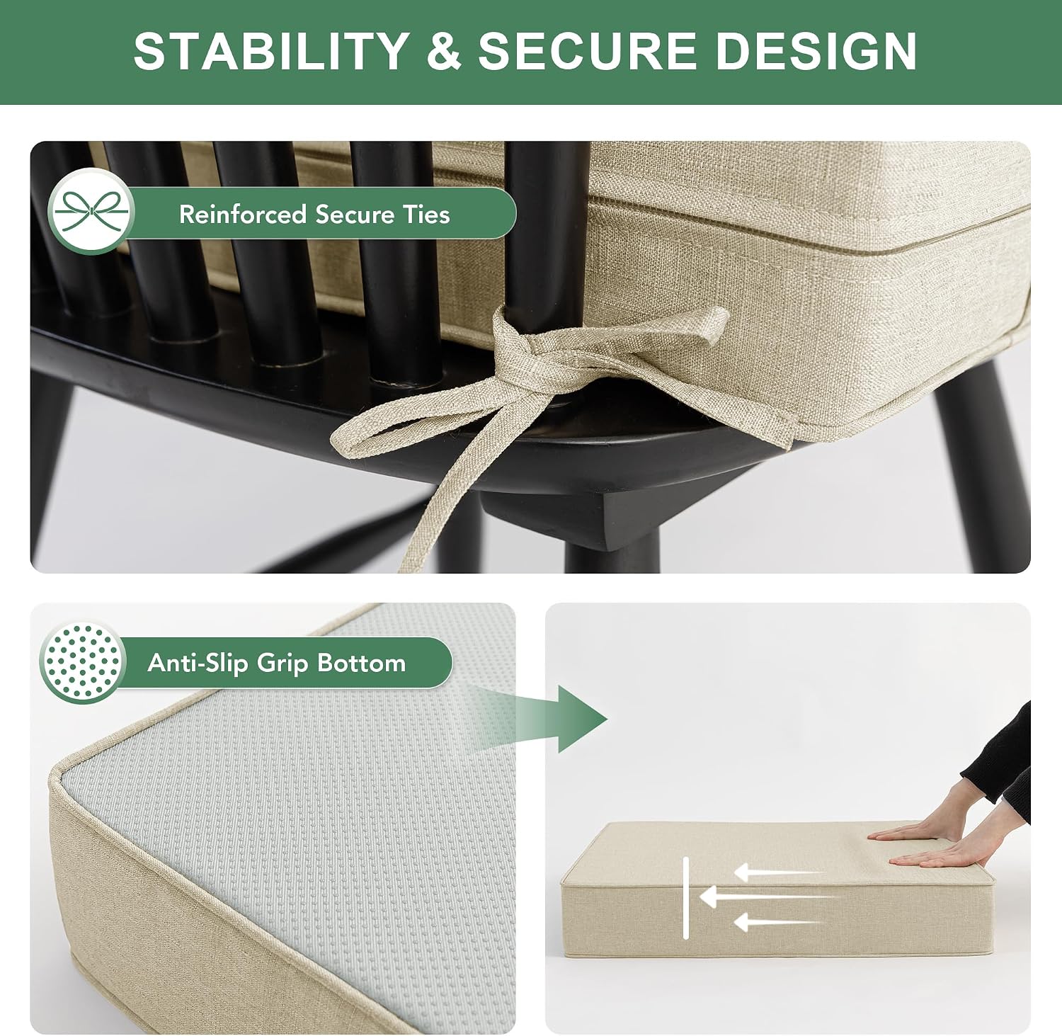Beige Faux Linen Patio Cushions 2‑Pack