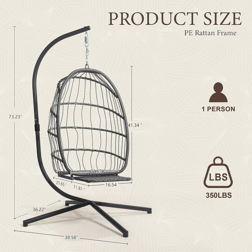 Dark Blue Hanging Egg Chair with Stand & Footrest