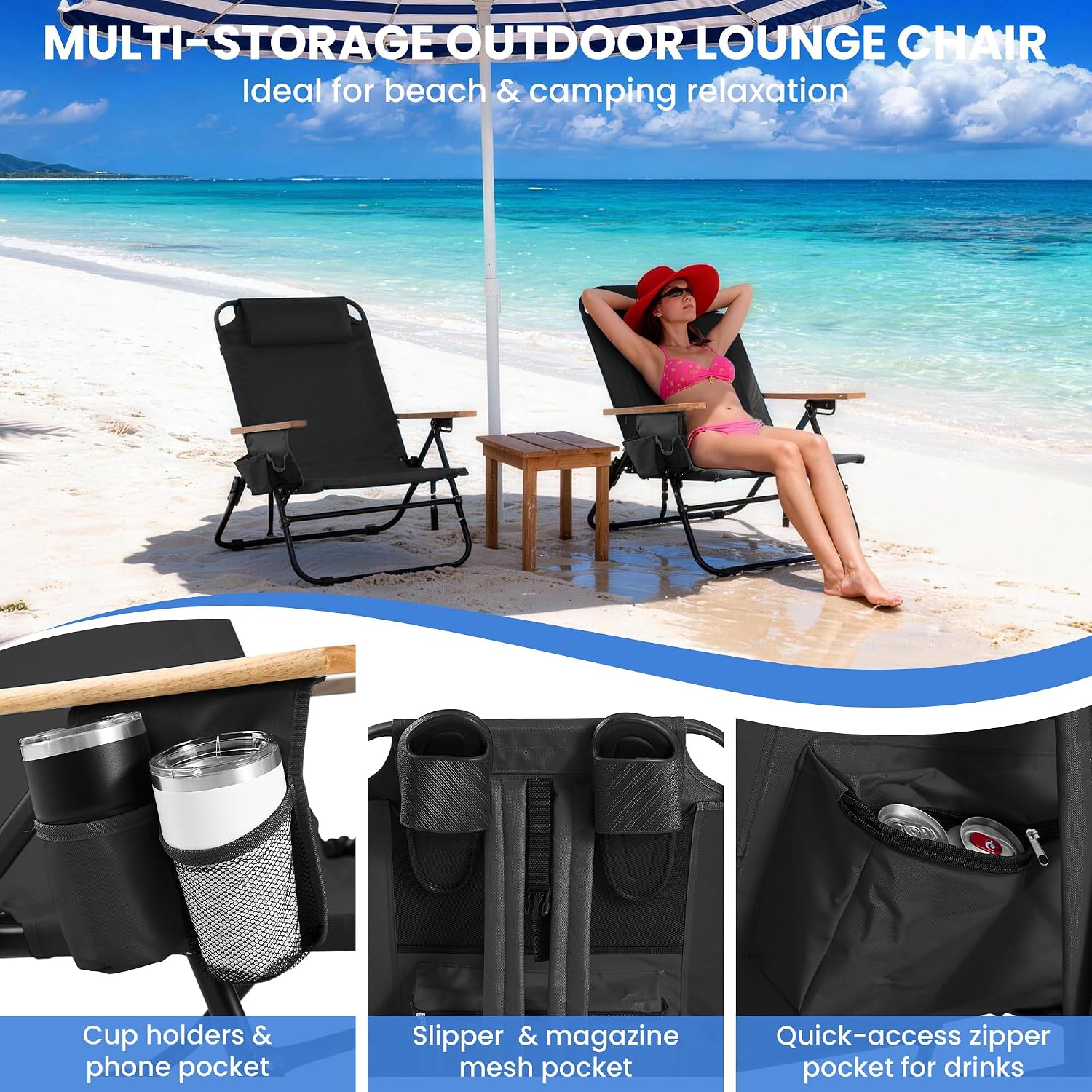 Black 2‑Pack Reclining Camping Chair