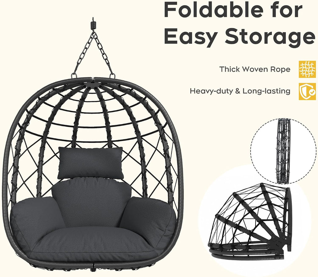 Deep Grey Wicker Hanging Egg Chair with Stand