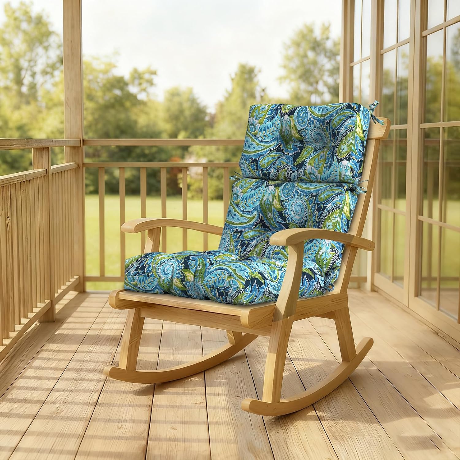 Paisley Blue‑Green Tufted High‑Back Cushions 2‑Pack