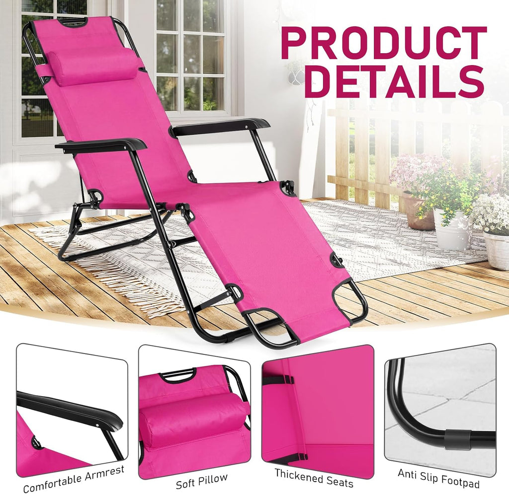 Folding Reclining Chaise Lounge with Pillow