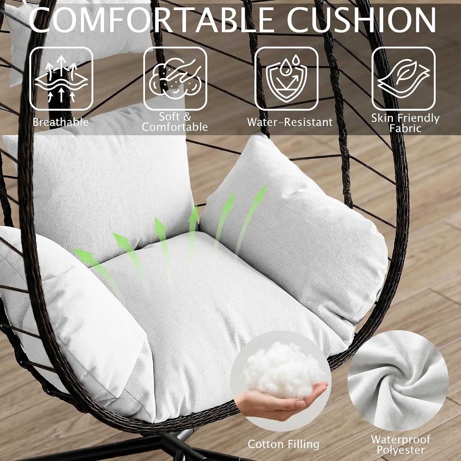 Brown‑Grey Wicker Hanging Egg Chair with Stand