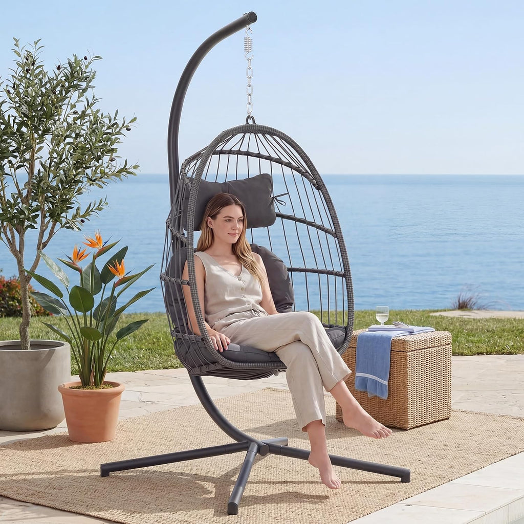 Charcoal Grey Hanging Egg Chair with Stand