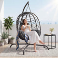 Deep Grey Wicker Hanging Egg Chair with Stand