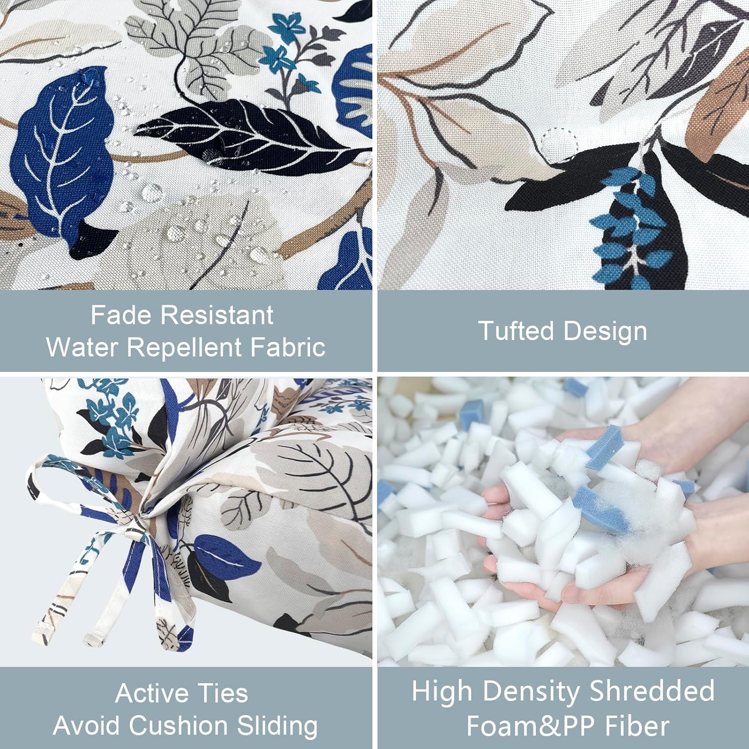 Beige Breeze Leaves Tufted High‑Back Cushion 2‑Pack