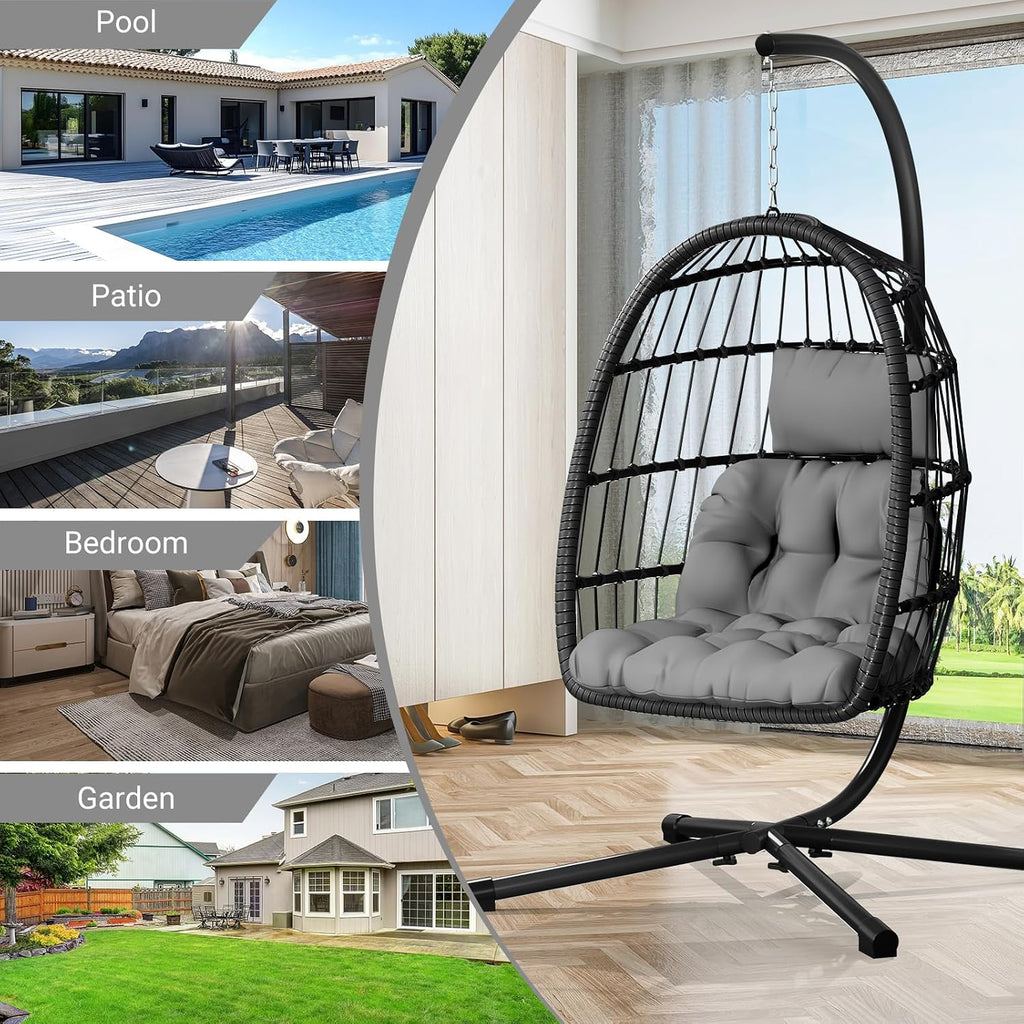 Rattan Wicker Hanging Egg Chair with Stand