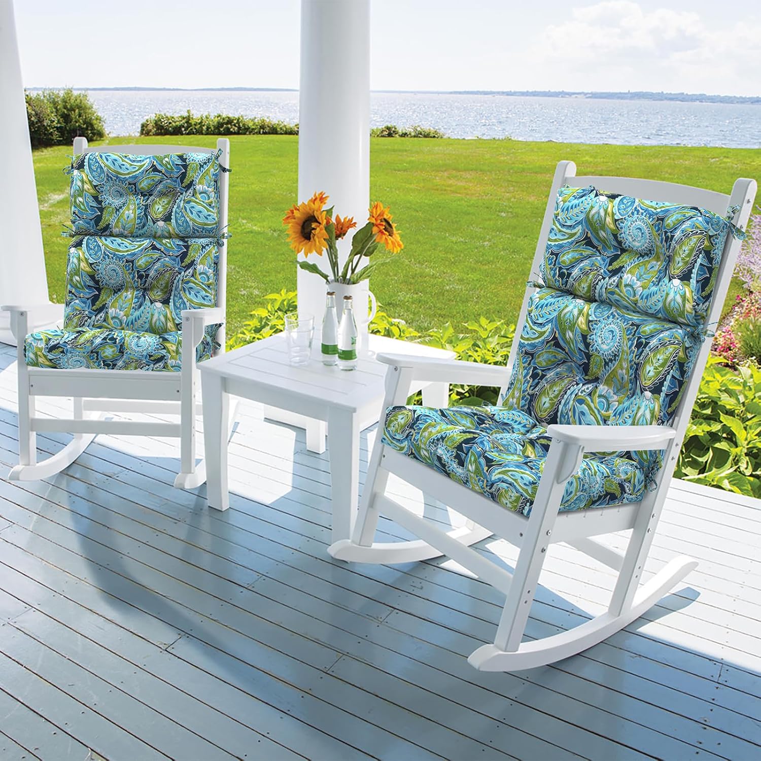 Paisley Blue‑Green Tufted High‑Back Cushions 2‑Pack
