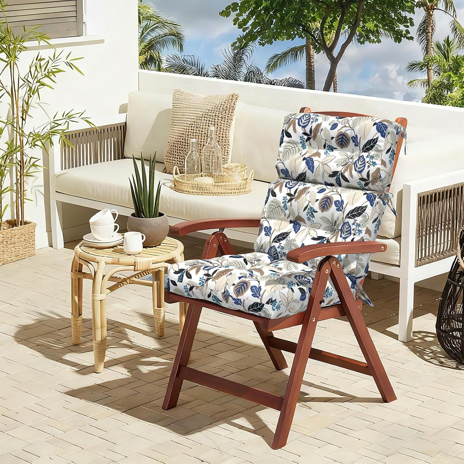 Beige Breeze Leaves Tufted High‑Back Cushion 2‑Pack