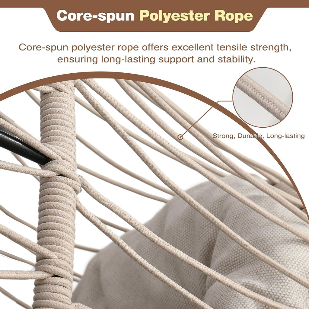 Grey Foldable Rope Hanging Egg Chair with Stand