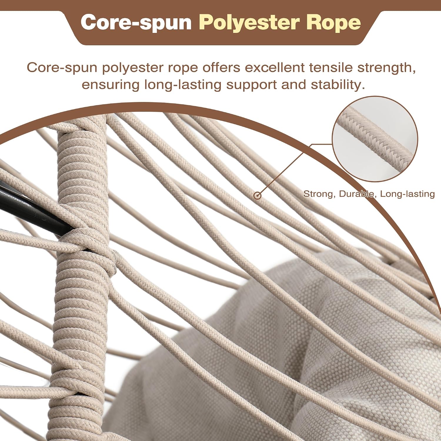 Grey Foldable Rope Hanging Egg Chair with Stand