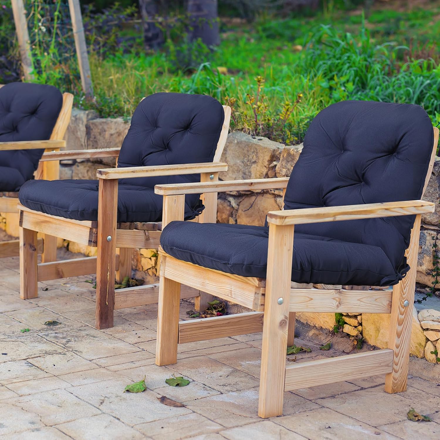 Navy Blue Tufted Patio Chair Cushions 2‑Pack