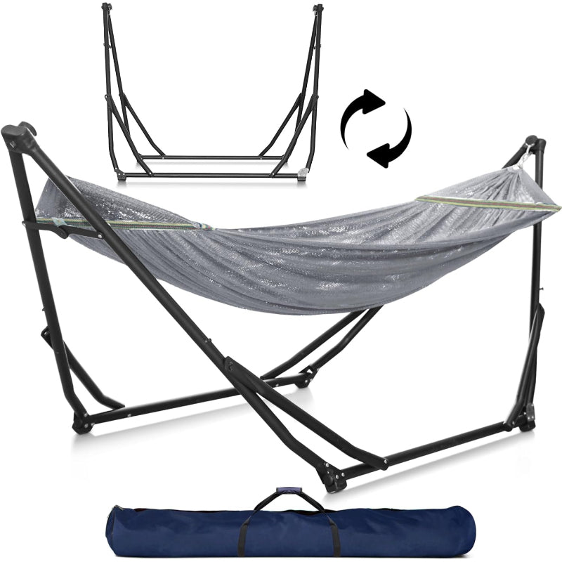 Grey Foldable Hammock with Steel Stand