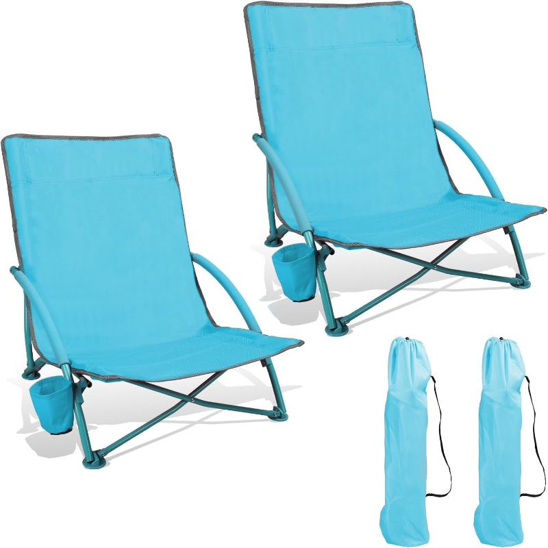 Blue 2‑Pack Low Backpack Beach Chairs