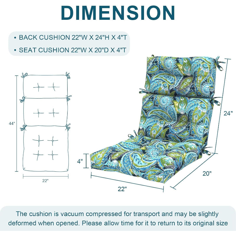 Paisley Blue‑Green Tufted High‑Back Cushions 2‑Pack