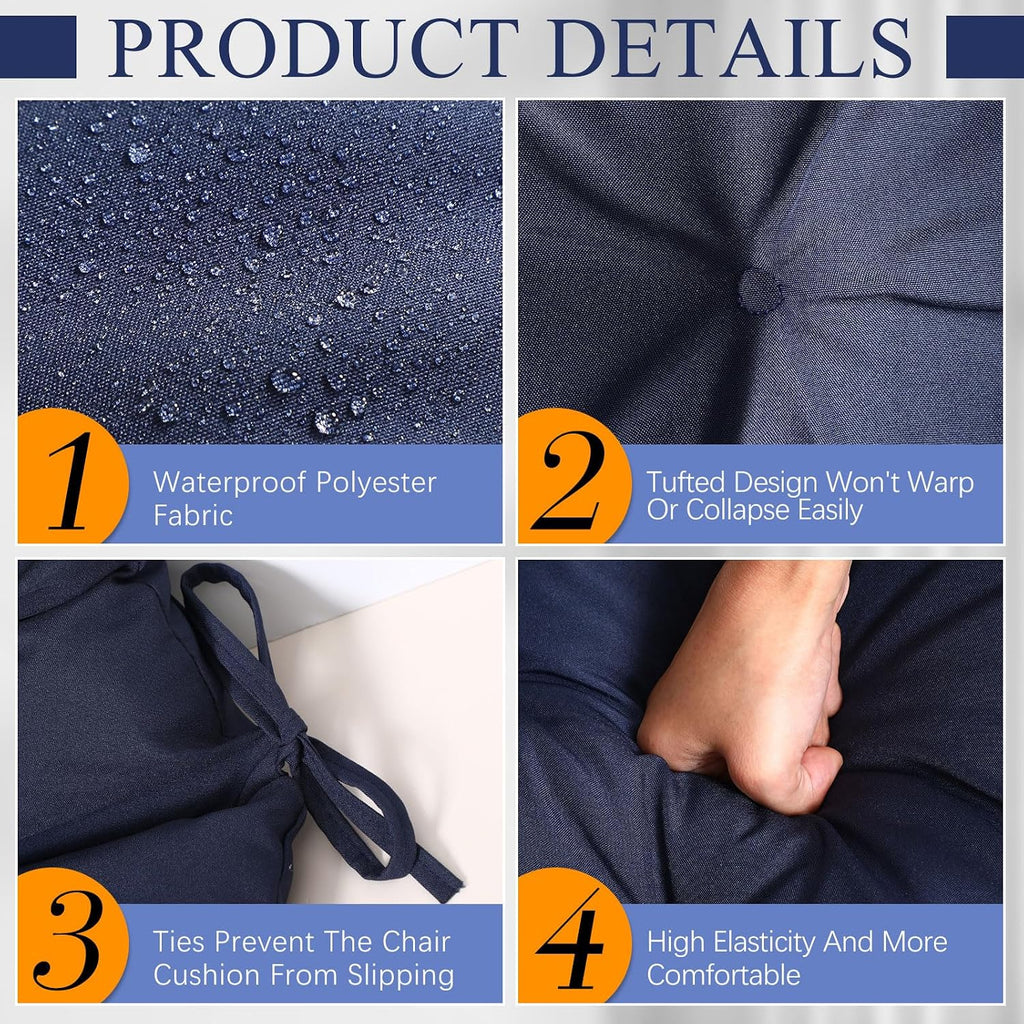 Navy Blue Tufted Patio Chair Cushions 2‑Pack