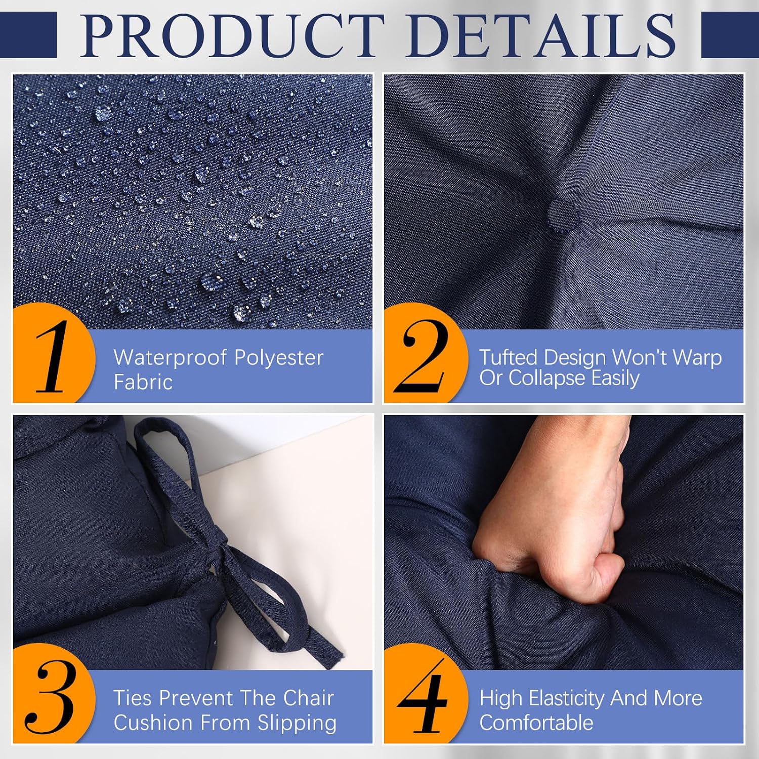 Navy Blue Tufted Patio Chair Cushions 2‑Pack