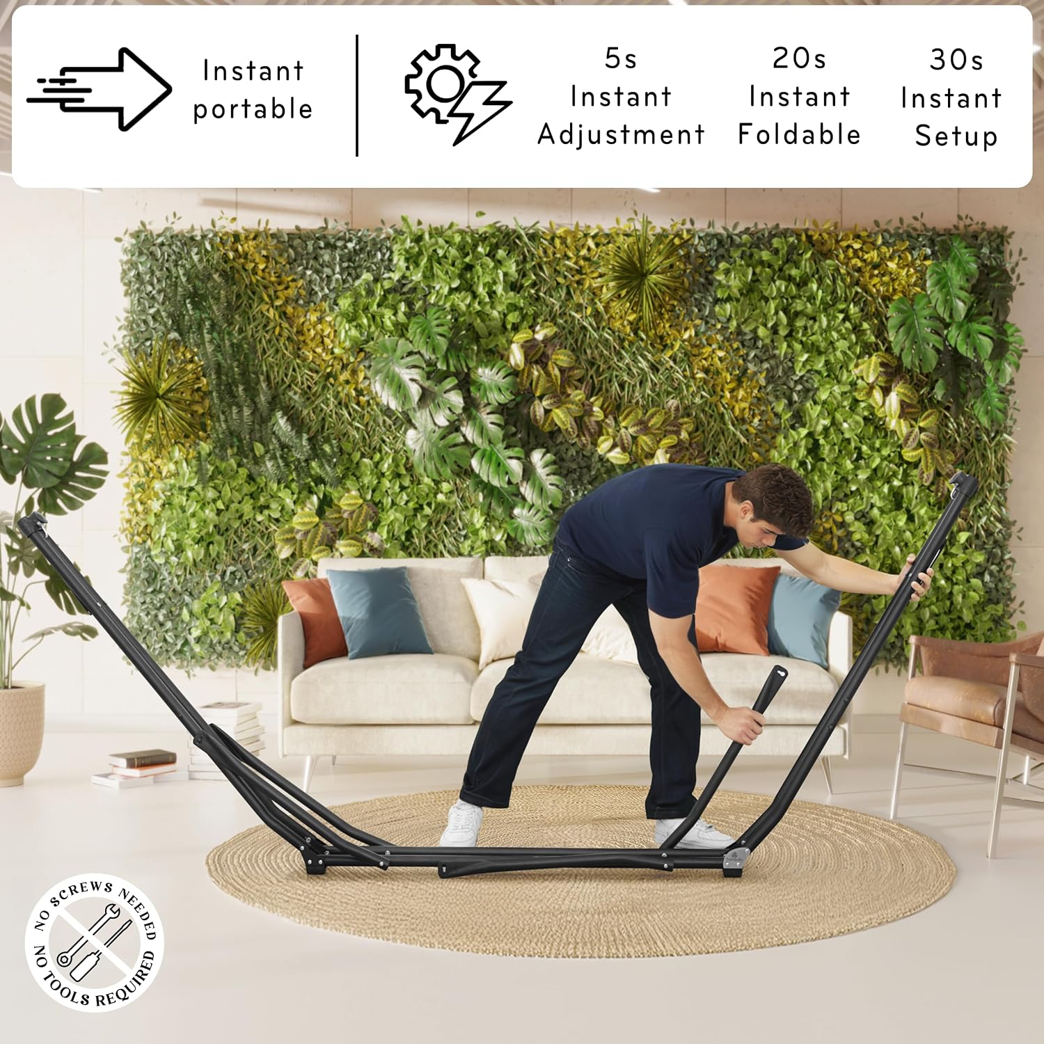 Grey Foldable Hammock with Steel Stand