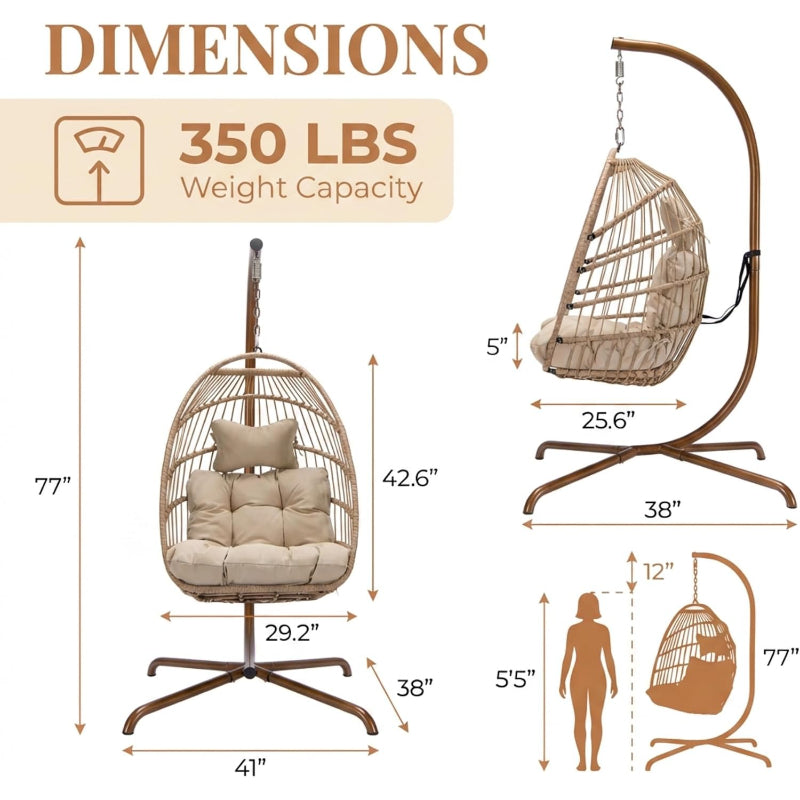 PE Wicker Hanging Egg Chair with Stand