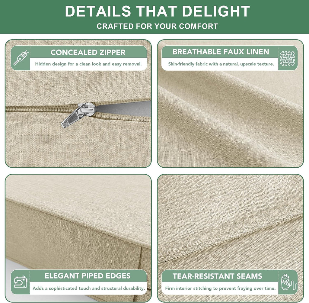 Beige Faux Linen Patio Cushions 2‑Pack
