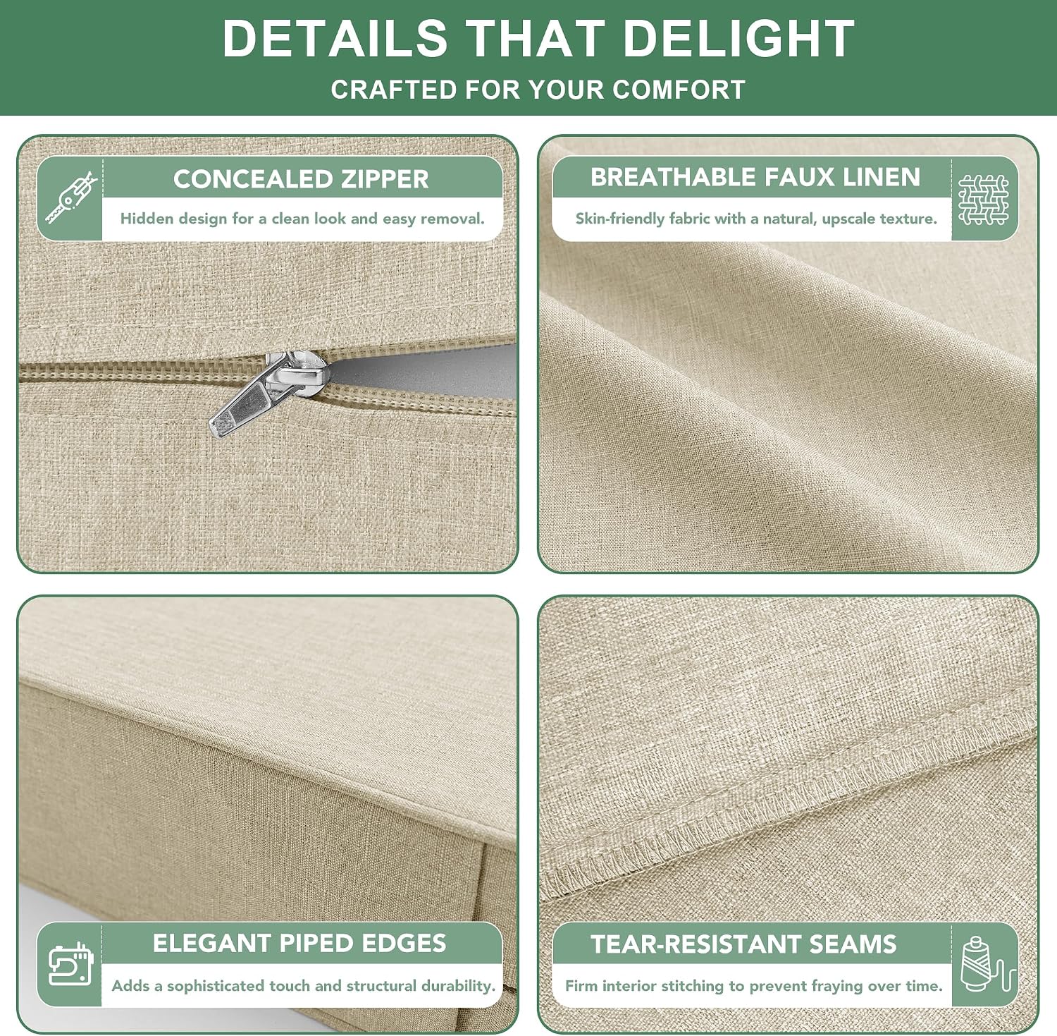 Beige Faux Linen Patio Cushions 2‑Pack