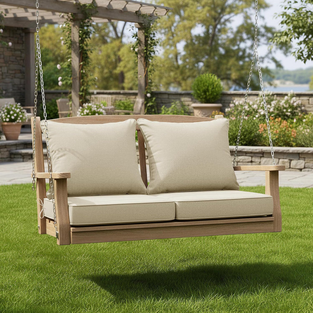 Beige Faux Linen Patio Cushions 2‑Pack